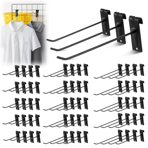 4/6/8 Inch Gridwall Hooks, 60 Pack Heavy Duty Black Grid Wall Hook Display Hooks for Gridwall Panels, 20 Lbs Load Grid Wall Accessory for Retail Store Display Home Storage Garage