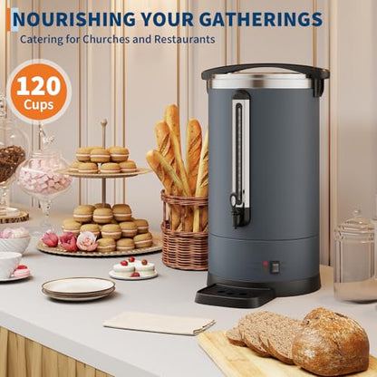 Garvee 18 L/120 Cups Coffee Urn- 4.8 gal Double Wall Commerical Coffee Maker for Buffet Catering Wedding Gathering,Large Capacity Hot Coffee Dispenser,Stainless Steel Hot Water Urn-Grey - color: Gray, size: 120 Cups/18L