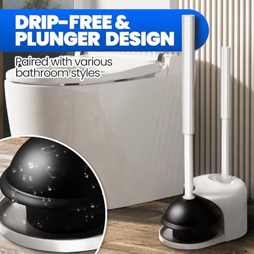 4in1 Toilet Plunger and Brush Set - Home Bathroom Cleaning Tools - color: Light Grey