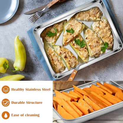 E-far 10.5” x8.3” Baking Sheet Set of 2, Stainless Steel Toaster Oven Tray - size: 10.5"x8.3"