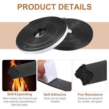 Smoke Fire Seal Strip 16.4Ft 12mm / 0.47" W x 2mm/0.08" T Black - color: Black, size: 16.4FT x 12mm / 0.47" W x 2mm/0.08" T