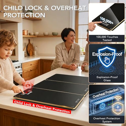 Electric Warming Tray for Buffet Party - 4 Panels Electric Glass Top Heating Plate, 8 Level Temp Control Easy Clean Surface Overheat Protection and Timer: for Busy Hosts Party Dinners and Holiday Meal - color: 4-Black