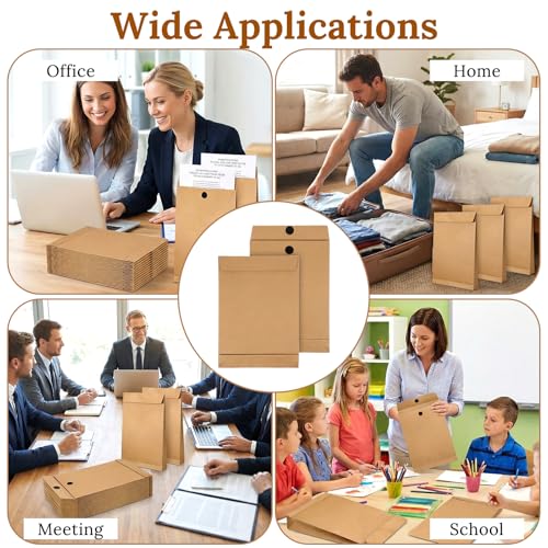 30 Pcs Expandable Large Envelopes, 9.3" x 13" Big Mailing Envelopes Hook-and-Loop Closure Anti Tear Catalog Envelopes Vanilla Envelopes for Business Office Paper Documents File Storage, Brown