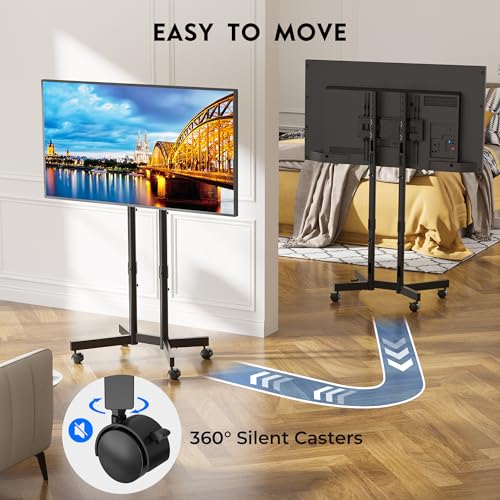 BONTEC Rolling TV Stand for 32-75 Inch TVs, Heavy Duty TV Stand, Black - color: Black, size: 32-75 IN