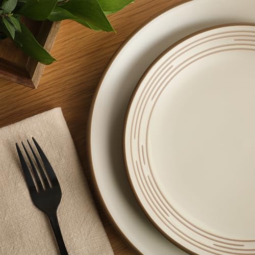 Gibson Home Chiswick House 16-Piece Stoneware Dinnerware Set, Round Plates and Bowls Set for 4, White with Wax Relief Embossed Rim Detail, Dishwasher Safe – Dinner Plate, Salad Plate & Cereal Bowl - color: White w/ Wax Relief Embossed Rim (Chiswick House)
