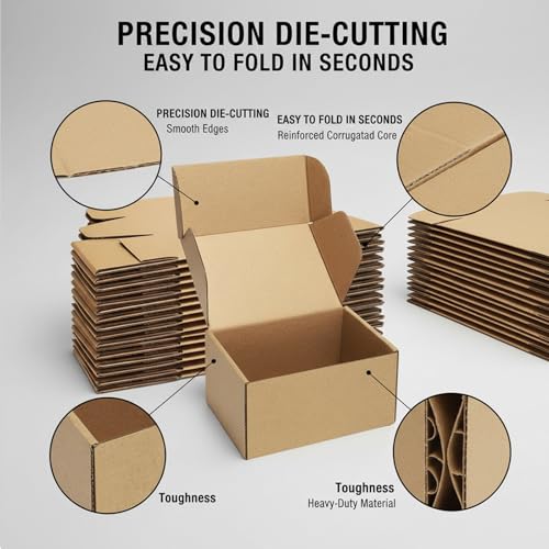 50 Pack Small Shipping Boxes 6x4x3'' Corrugated Small Cardboard Boxes for Shipping, Recyclable Packaging Boxes for Business, Mailer, Gift Packing, Crafts Packing, Jewelry Box, Brown