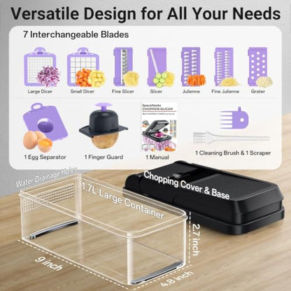 12-in-1 Vegetable Chopper with 7 Blades, Food Veggie Cutter, Purple - color: Purple, size: 7 Blades