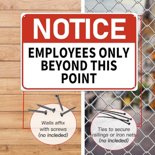 Employees Only Beyond This Point Sign - 12 x 8 inch Metal Notice Sign for Door, Business, Office, Warehouse, Gate, Fence, Workplace, Indoor and Outdoor, Waterproof and Fade-resistant