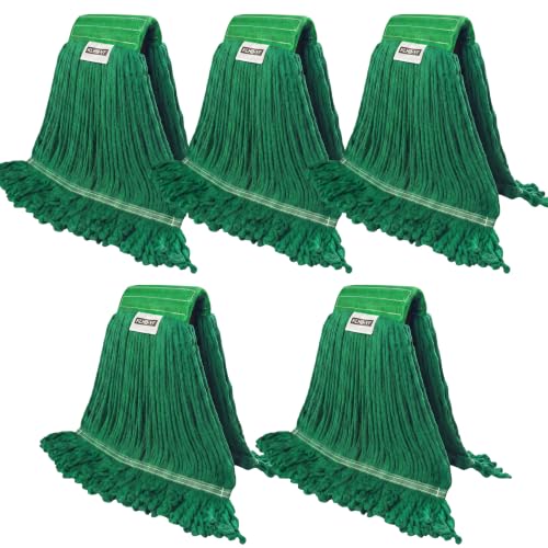 Heavy Duty Wet Industrial Cleaning Mop Head – 21 oz Green mop Head Replacement Cotton Washable Industrial mop Heads Heavy Duty for Commercial & Home Cleaning（Green） - color: Green, size: 5 Pack