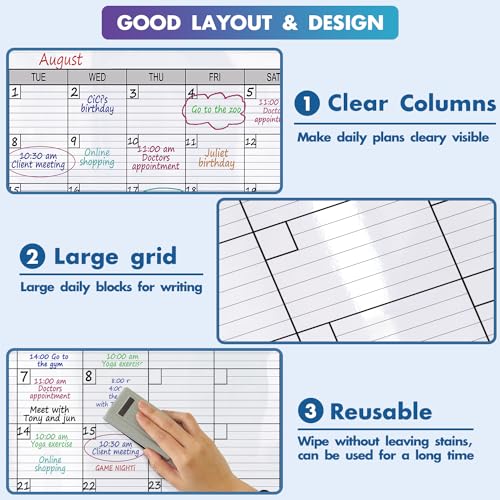Large Dry Erase Calendar for Wall, 38x50 - color: No Magnetic