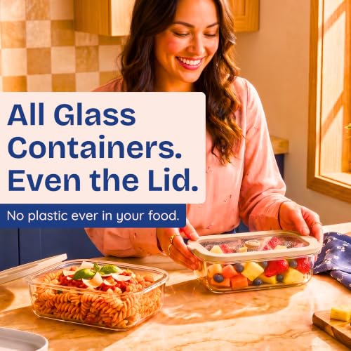 Non-Toxic Glass Food Containers with Lids, 4-Pack, 35 oz, Airtight, Beige - color: Beige, size: 35 Oz