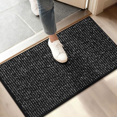 BEQHAUSE Dirt Trapper Door Mat 17" x 30", Non-Slip Doormats, Black - color: Black, size: 17" X 30" (Rectangular)