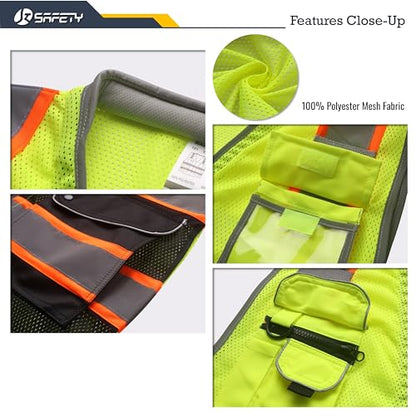 JKSafety Hi Vis Safety Vest for Men Women Cushioned Collar JK101 YBlack M - color: Jk101-yellowblack, size: Medium