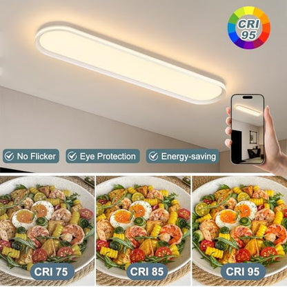 ADISUN Modern LED Ceiling Light Dimmable Linear Ceiling Light 39.4in Semi Flush Mount Long Lights with Remote Control and Side Lighting for Living Room Kitchen Dining Room, 2 Pack, White(65W) - color: White-2Pack, size: 39 Inch