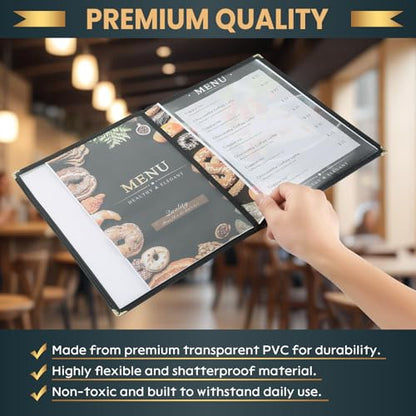 10 Pack Menu Covers 8.5 x 11, 2 Page 4 View Restaurant Menu Holders - size: 2 page