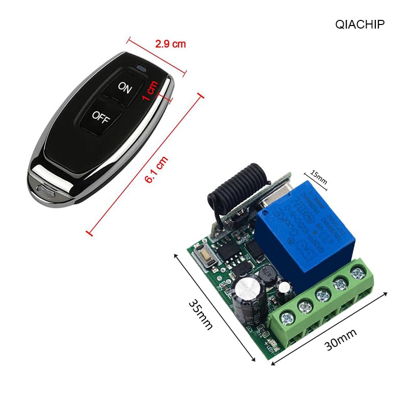 QIACHIP DC 5V 9V 12V 24V 48V Wireless Remote Switch 433Mhz 1-Channel Relay Receiver with 1 Transmitter for Door Access Controls - style: 1 receiver + 1 transmitter