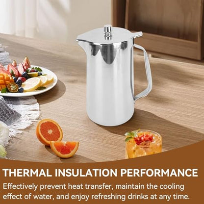 Stainless Steel Pitcher, 2L Coffee Pitcher Metal Water Pitcher Large Capacity Water Kettle with Lid Juice Cold Beverage Jug for Home Restaurant