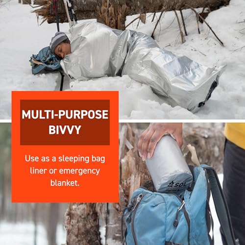 SOL Thermal Bivvy with Rescue Whistle, Silver, 80% Heat, 84" x 34"