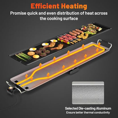 Costzon 39.5" Electric Griddle, 1400W Nonstick Extra Large Griddle, Long Table Top Grill w/4-Level Temp & Drip Tray, Indoor Outdoor Cooking Plates Teppanyaki Grill for Pancake, BBQ, Camping Gatherings - size: 39.5