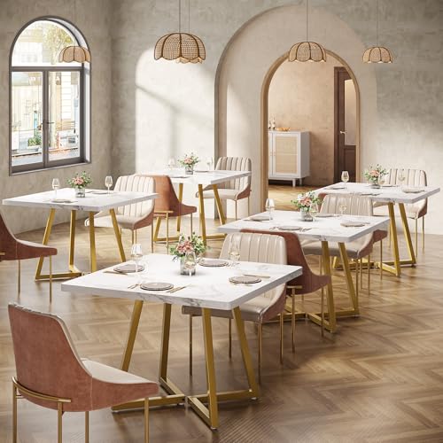 Tribesigns Square Dining Table Set of 2, 31.5" Modern Gold Dinner Table with Metal Base, Wooden Kitchen Table for Dining Room, Small Space, Apartment (Chairs are not Included) - color: White & Gold, size: Square-2PCS