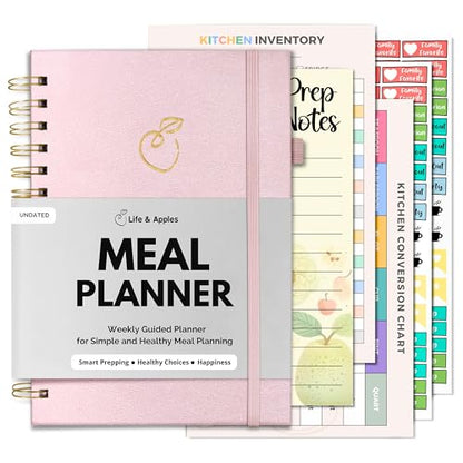 Life & Apples Weekly Meal Planner Notebook with Grocery List, Rose Gold - color: Rose Gold
