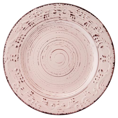 Pfaltzgraff Pink Trellis 12-Piece Dinnerware Set, Stoneware Plates and Bowls Sets for 4, Dishwasher and Microwave Safe, Rustic Garden-Inspired Design - color: Pink