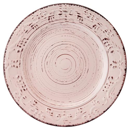 Pfaltzgraff Pink Trellis 12-Piece Dinnerware Set, Stoneware Plates and Bowls Sets for 4, Dishwasher and Microwave Safe, Rustic Garden-Inspired Design - color: Pink