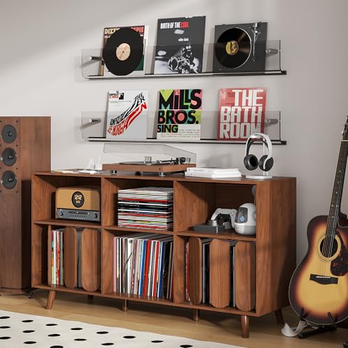 Oubayajia Large Record Player Stand, Vinyl Record Storage Holder, Walnut