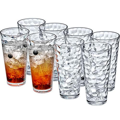 Amazing Abby - Iceberg - 24-Ounce Plastic Tumblers (Set of 8), Plastic Drinking Glasses, All-Clear High-Balls, Reusable Cups, Stackable, BPA-Free, Shatter-Proof, Dishwasher-Safe - color: All-Clear
