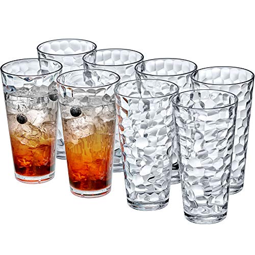 Amazing Abby - Iceberg - 24-Ounce Plastic Tumblers (Set of 8), Plastic Drinking Glasses, All-Clear High-Balls, Reusable Cups, Stackable, BPA-Free, Shatter-Proof, Dishwasher-Safe - color: All-Clear