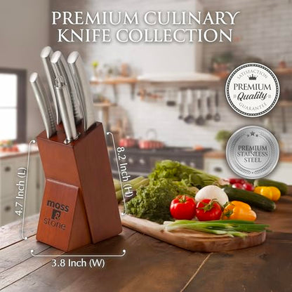Moss & Stone Small 6 Pcs Kitchen Knife Set with Block, Stainless Steel - color: Stainless Steel, size: 6 Pcs