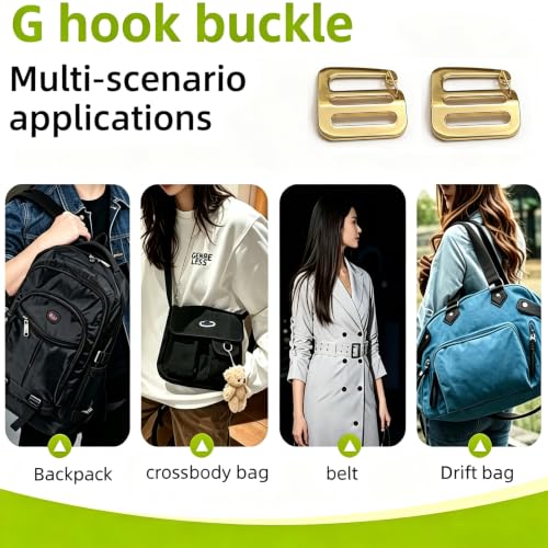 Zinc Alloy G Hook Wave Buckles with Adjustable Spring Door, Tactical Carabiner Backpack Strap Clip Buckle Adjustable Webbing G Shaped Belt Bag Buckle Clips Replacement for 0.7" Belt - color: Gold