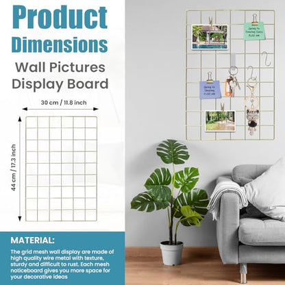 CIKLCIX Wire Wall Grid Panel Set of 2, Photo Display Board & Memo Board - color: Gold, size: 2 Pack