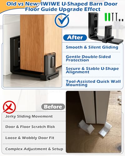 Barn Door Bottom Roller Guide U Shape Adjustable Wall Mount Floor Stopper - size: U-Shape Guide - 2 Pack