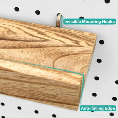 Wood Pegboard Shelves with Lip, 3Pack 14" x 4" Peg Board Racks and Brackets - color: Wood
