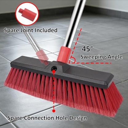 14”Push Broom with 70” Long Handle Heavy Duty Outdoor Broom for Cleaning Shop Garage Driveway Patio Deck Concrete Floor Sweeping - size: 14inch