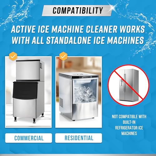 ACTIVE Ice Machine Cleaner Maker Descaler - 32 fl oz (8 Uses) Nickel Safe Ice Maker Cleaner Solution - Compatible with Whirlpool 4396808, Scotsman,Manitowoc,Hoshizaki, GE Opal Cleaning Kit - USA Made - style: 32 oz Descaling Solution for Ice Maker