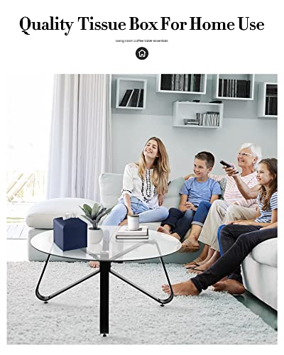 Tissue Box Cover, Jeethemy Square PU Leather Tissue Box Holder, Modern Tissue Case Facial Paper Organizer Dispenser，5X5X5'',Single Navy Blue - color: Single Navy Blue