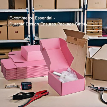 6x6x3 inch Pink Shipping Boxes for Small Business- Set of 25 - color: Pink, size: 6x6x3