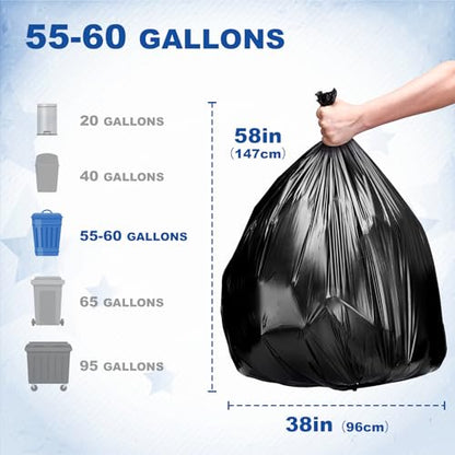 75 Count 55-60 Gallon Trash Bags, Heavy Duty Black Contractor Garbage Bags 38"x58", Large Kitchen Trash Bag for Industrial, Lawn, Leaf, Commercial Use, Tall Kitchen Trash Bags - style: 60 Gal-75 pcs-1.1
