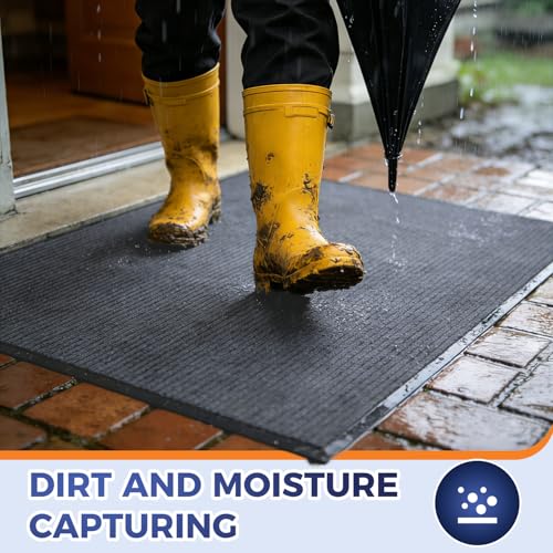 Commercial Floor Mat, 4 x 10 FT Extra Large Door Mat, Indoor/Outdoor Entrance Mat, Commercial Rug with Water & Stain Proof, Easy to Clean, Low-Profile, Heavy Duty Rubber Mat, Charcoal Grey - size: 4 x 10 Feet