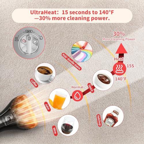 Upholstery Carpet Cleaner, MUJERBAY UltraHeat 12Kpa Portable Spot & Stain, Move with Universal Wheels & Handle, 1.18-inch Deep Cleaning Machine for Couch, Stairs, Car & Pet Messes.
