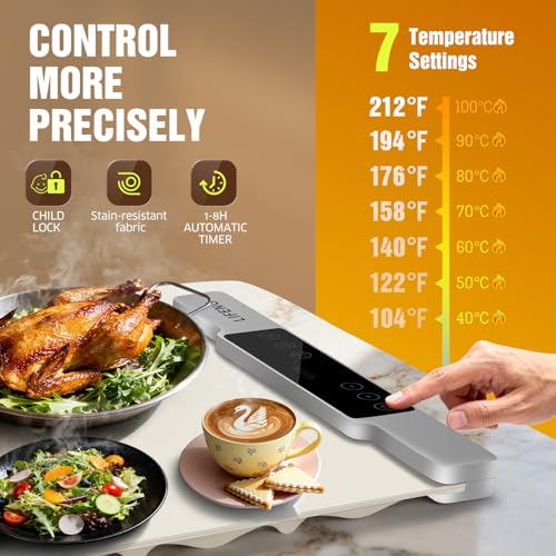 LIFENG Food Warming Mat, Extra Large 25.6×13.4 Inch Silicone Electric Warming Tray, Rollable Portable with 7 Temp Settings, Even Heating Easy Clean for Holiday Party Buffet Daily Kitchen Use, Beige - color: Beige, size: 25.59x13.39Inch