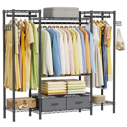 Golpart Heavy Duty Clothing Rack with Adjustable Shelves Clothes Wardrobe - color: Black, size: 15"DX61"WX74.5"H