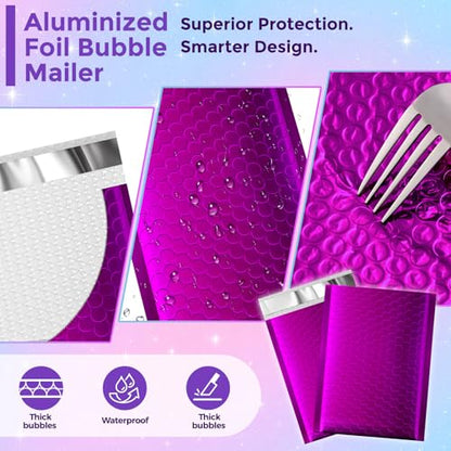 Fuxury Foil Bubble Mailers 4x8" 50 Pack Usable Size 4x7" Padded Envelopes - color: Purple, size: 4x8" 50PC