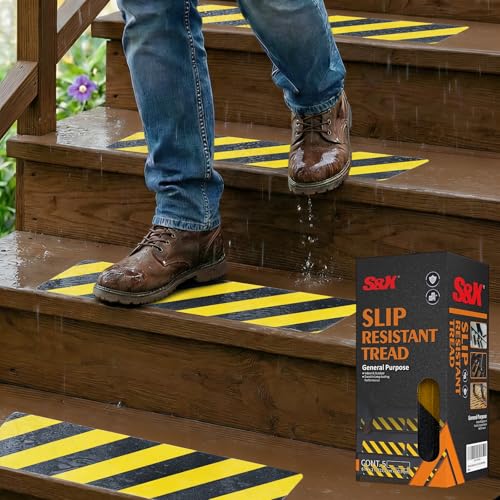 S&X Outdoor Stair Treads Non-Slip 6x24in, 5-Pack, Black/Yellow Caution - color: Black/Yellow, size: 6" x 24"