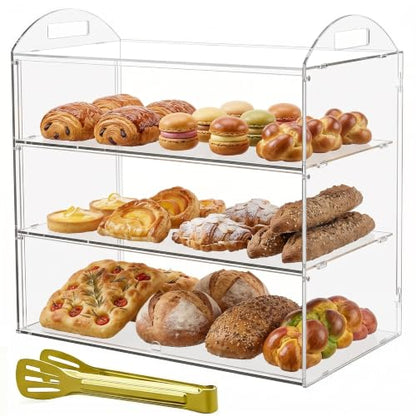 3 Tier Bakery Display Case with Handle, Countertop 23.6" L x11.8 W x19.7 H Commercial Pastry Display Case, Acrylic Clear Food Display Box for Dessert Donut Bagels Cake Cookie - size: 3 TIERS