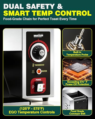 WantJoin Commercial Burger Machine - 1000 Slices/H, Automatic Commercial Conveyor Toaster, Pro EGO Temp Control Vertical Contact, Evenly Heating Adjustable Thickness for Hamburger Bun 1500W