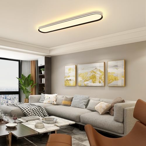 ADISUN Modern LED Ceiling Light Dimmable Linear Ceiling Light 39.4in Semi Flush Mount Long Lights with Remote Control and Side Lighting for Living Room Kitchen Dining Room, 2 Pack(65W) - color: Black-2Pack, size: 39 Inch