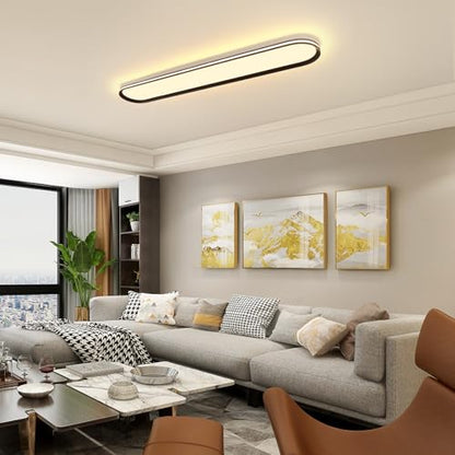 ADISUN Modern LED Ceiling Light Dimmable Linear Ceiling Light 39.4in Semi Flush Mount Long Lights with Remote Control and Side Lighting for Living Room Kitchen Dining Room, 2 Pack(65W) - color: Black-2Pack, size: 39 Inch